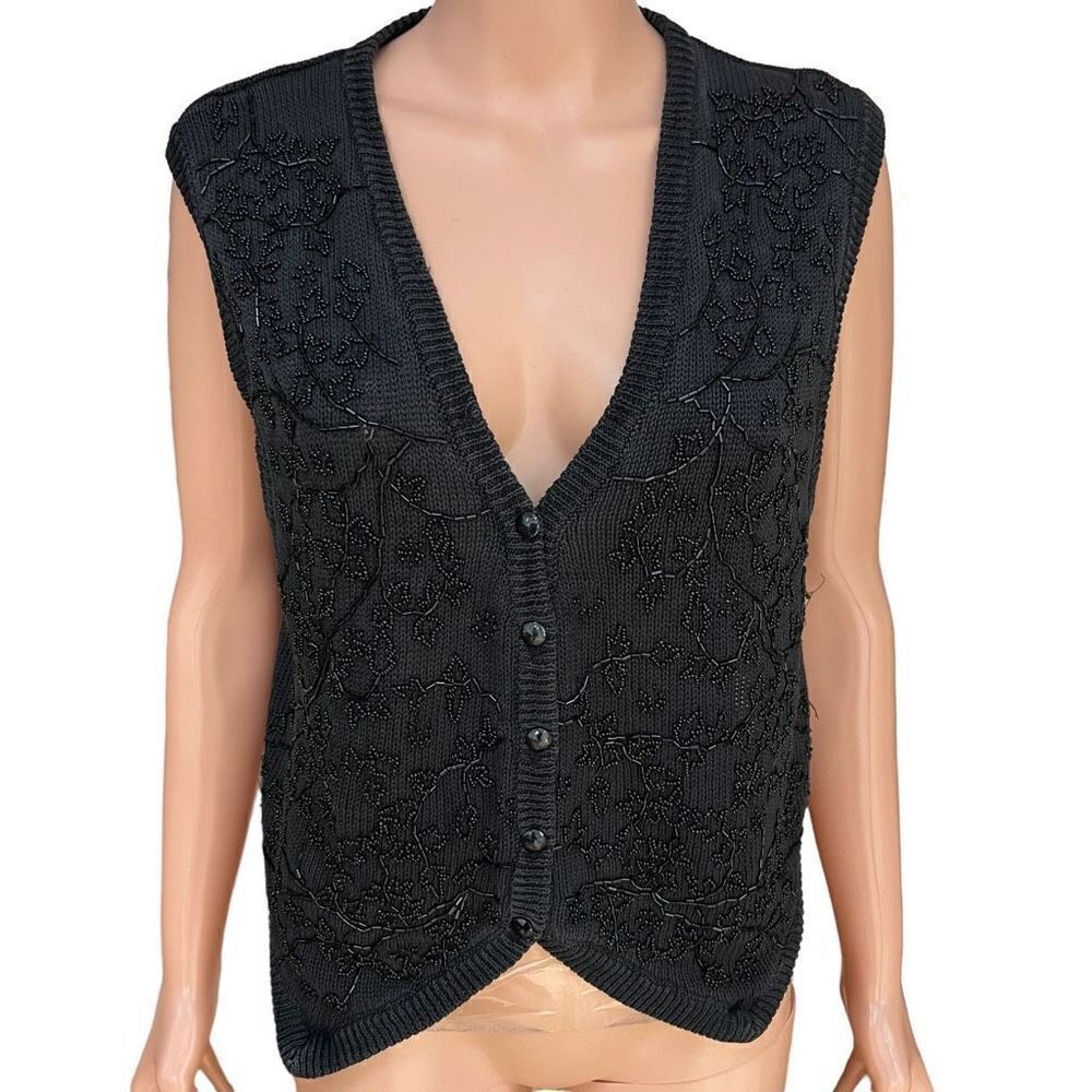 Bryn Connelly vintage cotton beaded sweater cardigan vest button down size M